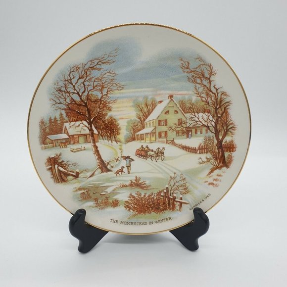 Currier and Ives Collector Plate 1987 The Homestead In Winter Vintage Decorative - Picture 1 of 9